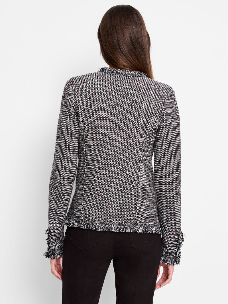 Woman Wears Fringe Mix Knit Jacket image number 3