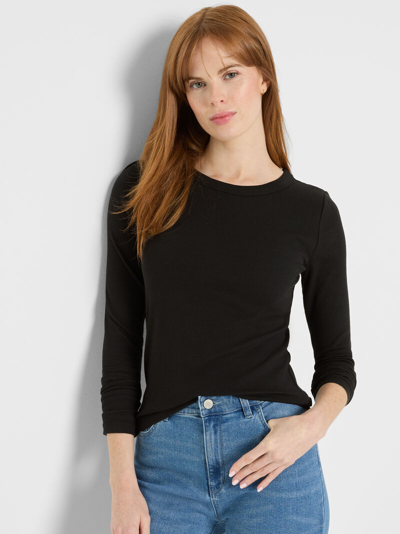 Woman Wears Perfect Knit Rib Long Sleeve Crew Tee image number 0