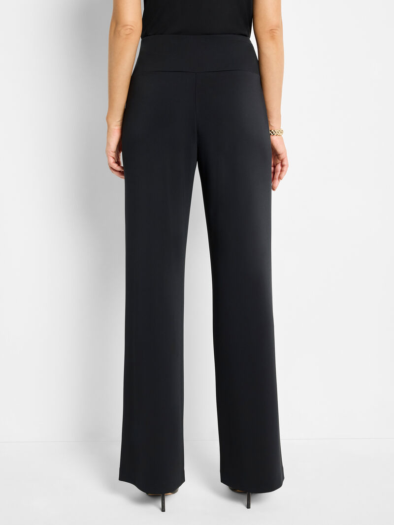 Woman Wears 31" Knit Crepe Cummerbund Wide Leg Pant image number 3