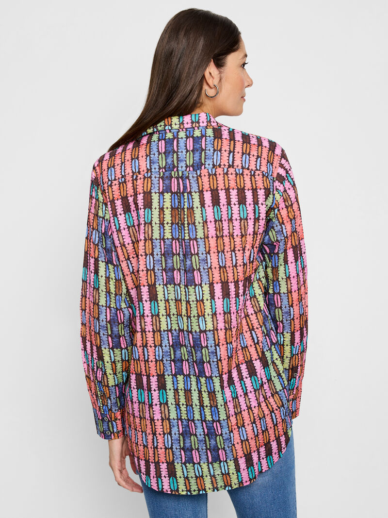 Woman Wears Rainbow Macaroon Long Crinkle Shirt image number 3