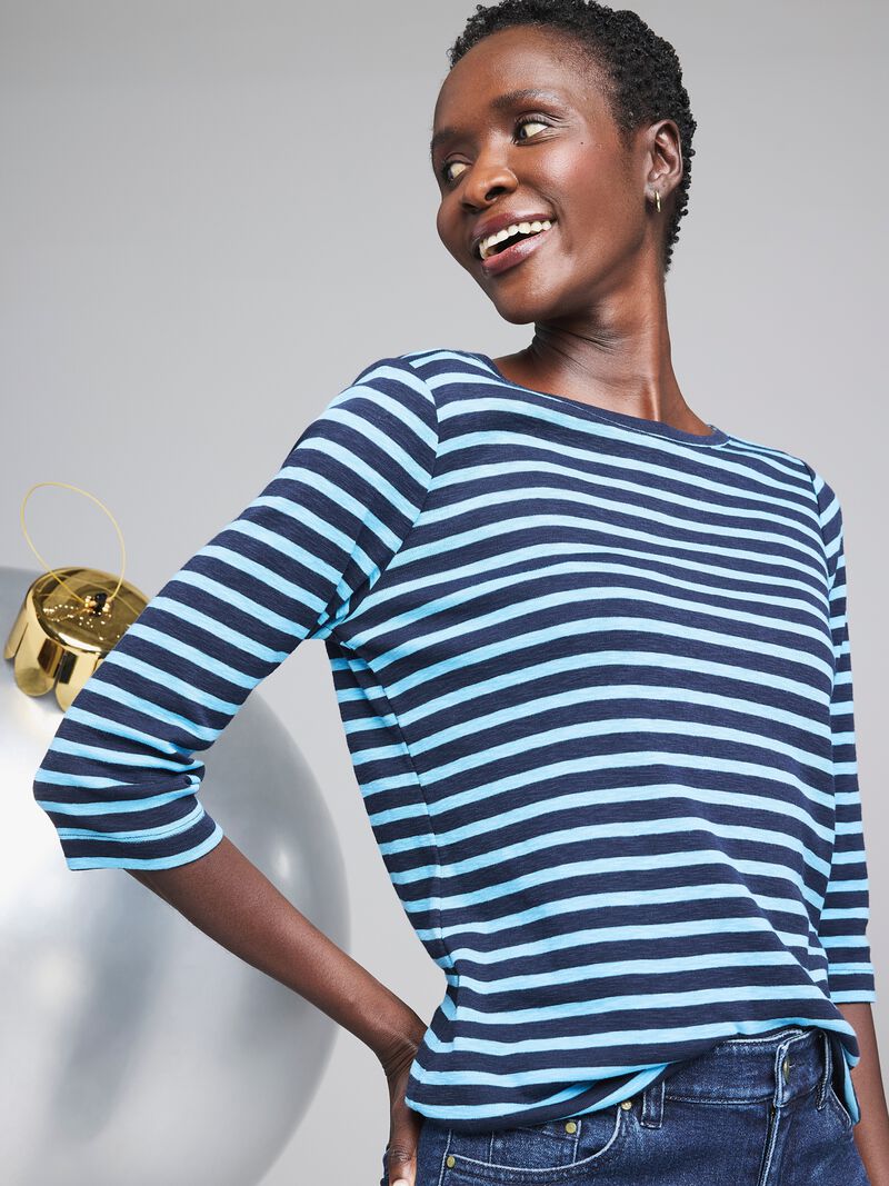 NZT 3/4 Sleeve Stripe Boat Tee