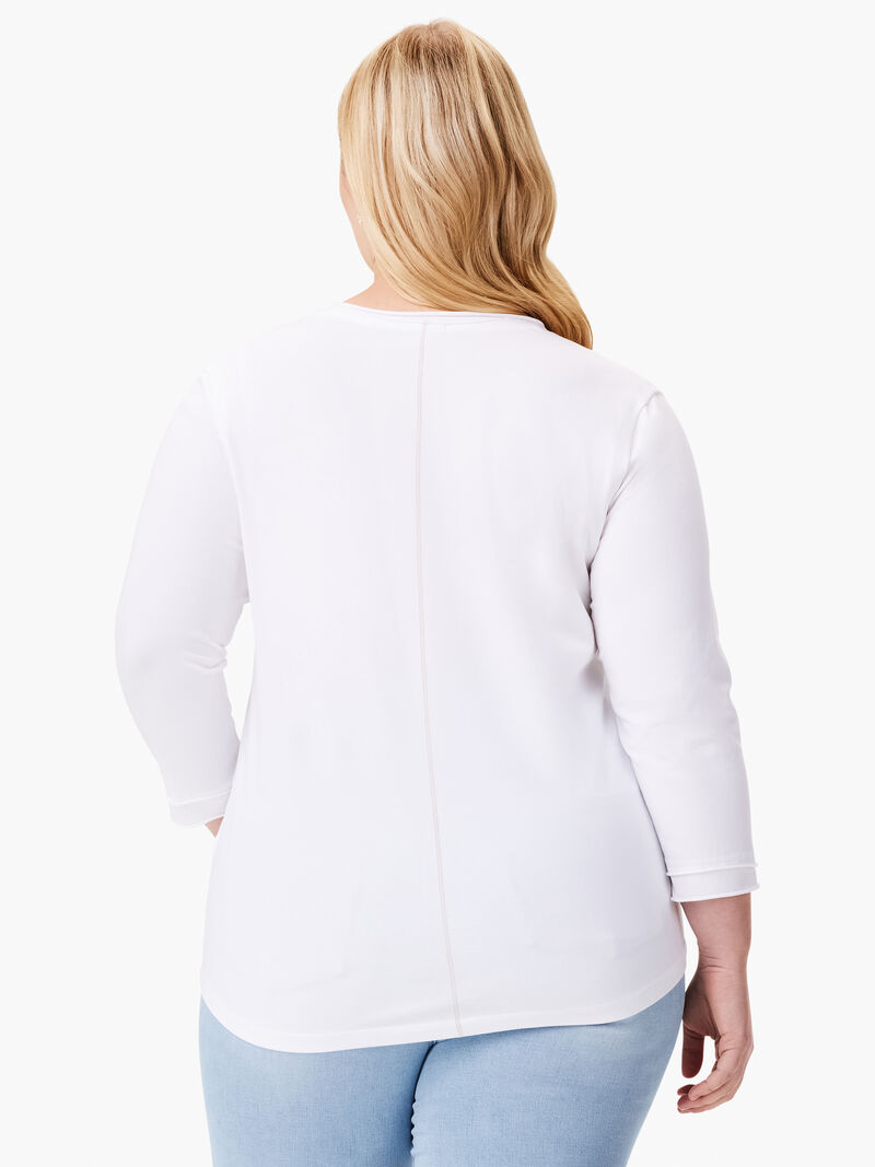 Woman Wears NZT 3/4 Sleeve Roll V Tee image number 2