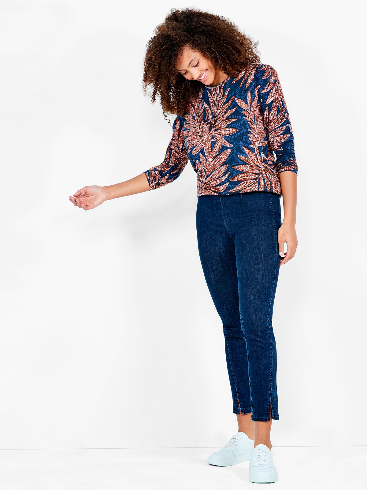 NZT Batik Ferns Long Puff Sleeve Tee