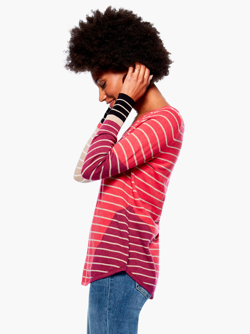 Woman Wears Angled Stripe Vital V Neck Sweater image number 1