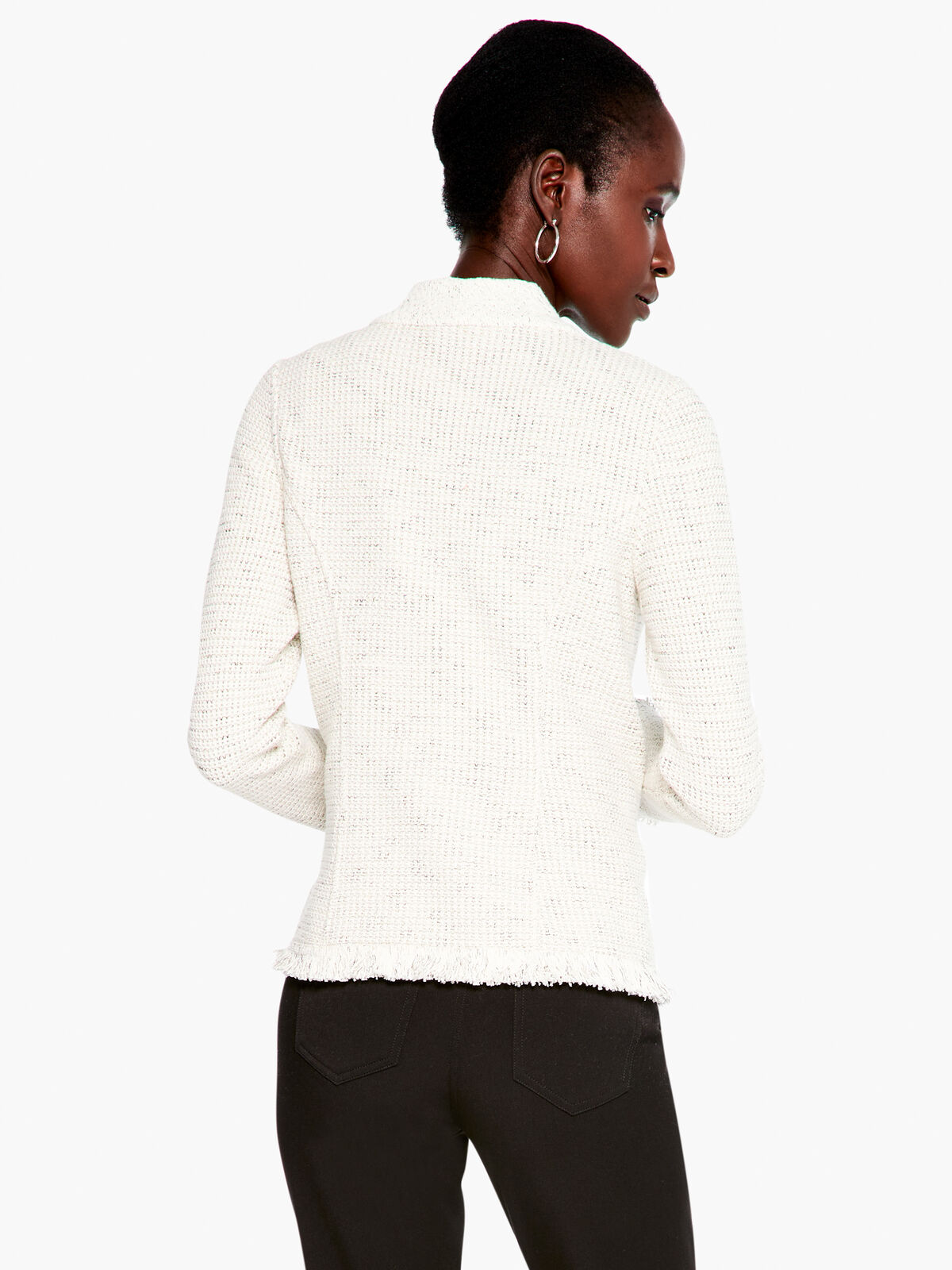 Collared Fringe Mix Knit Jacket
