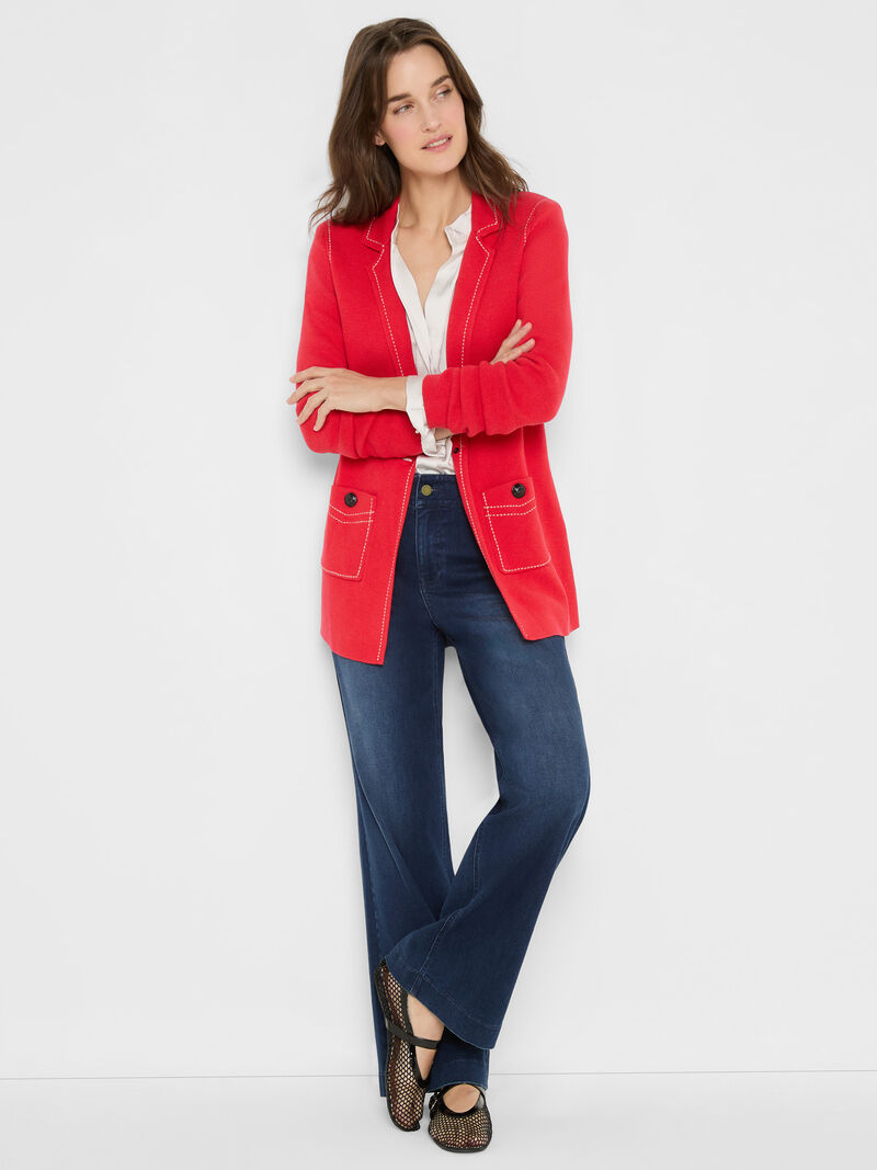 Contrast Stitch Elegant Knit Blazer