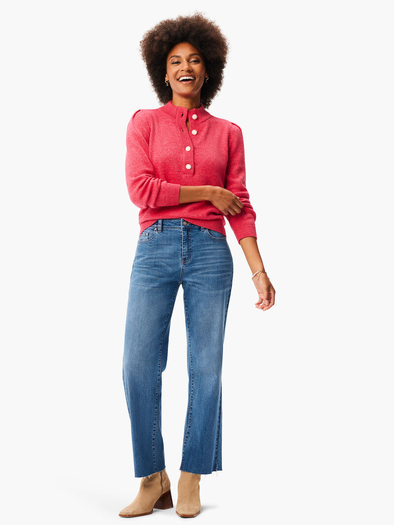 Woman Wears Button Henley Sweater image number 3