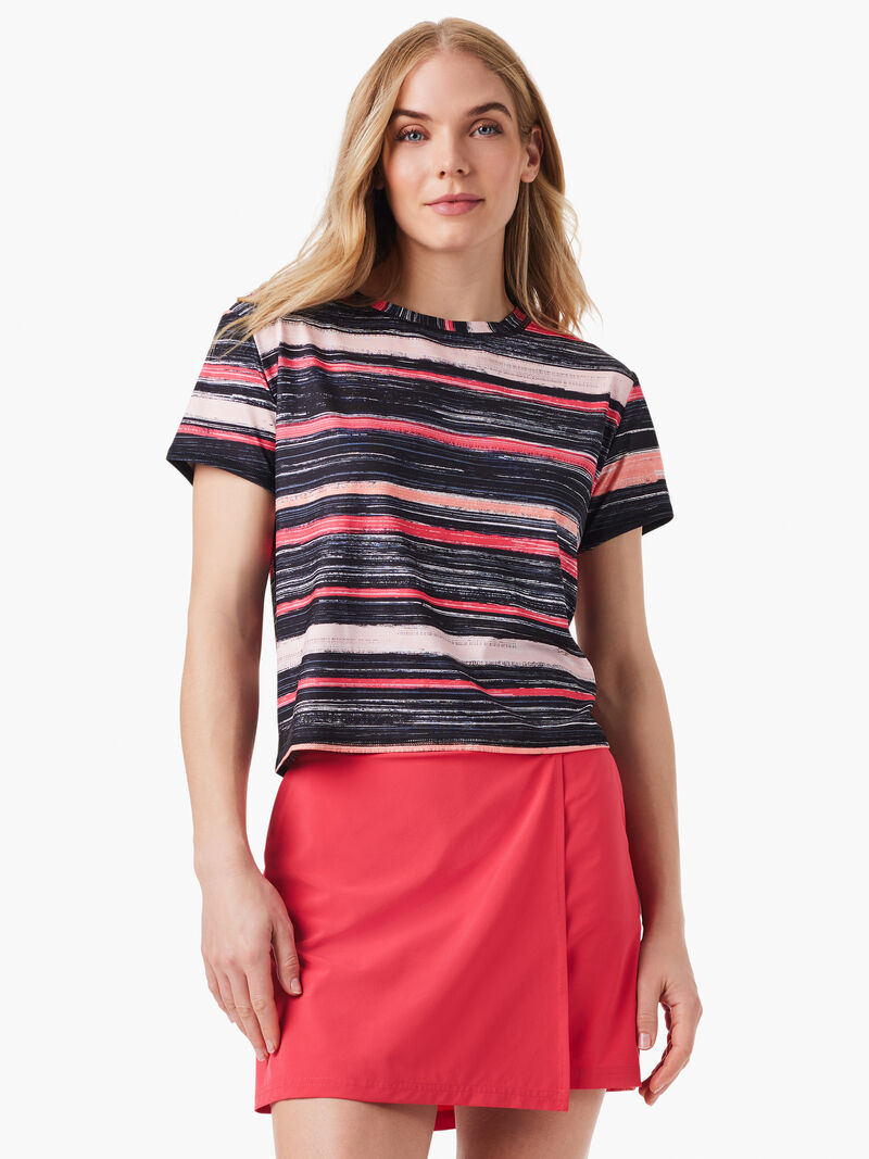 Woman Wears Painted Stripe Flow Fit Tee image number 0