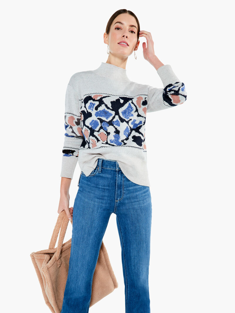 Woman Wears Mosaic Blues Sweater image number 0