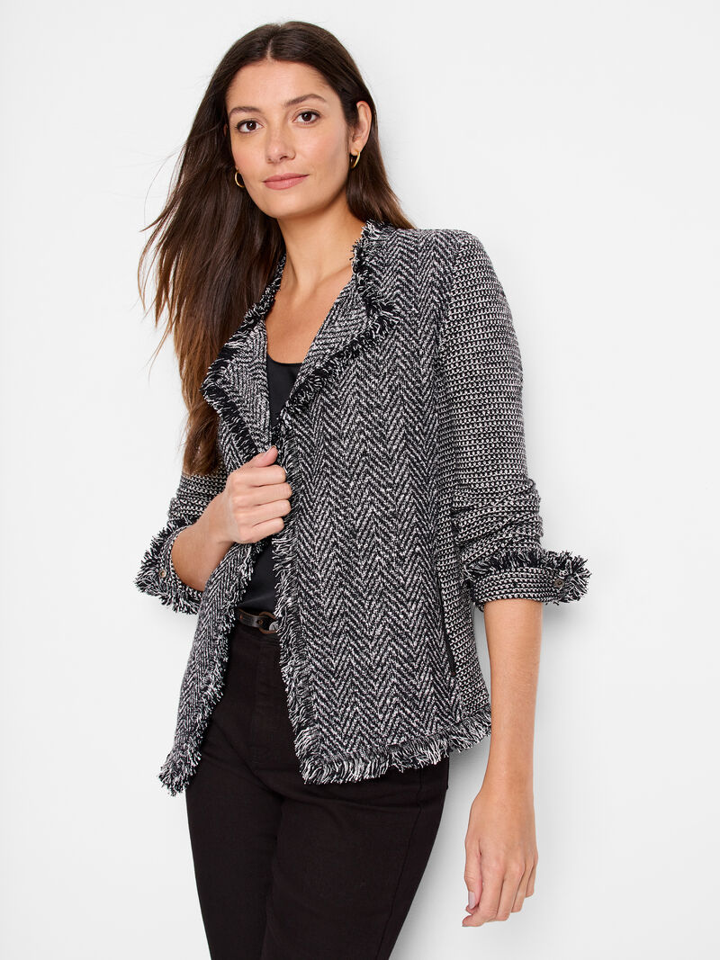 Woman Wears Fringe Mix Knit Jacket image number 0