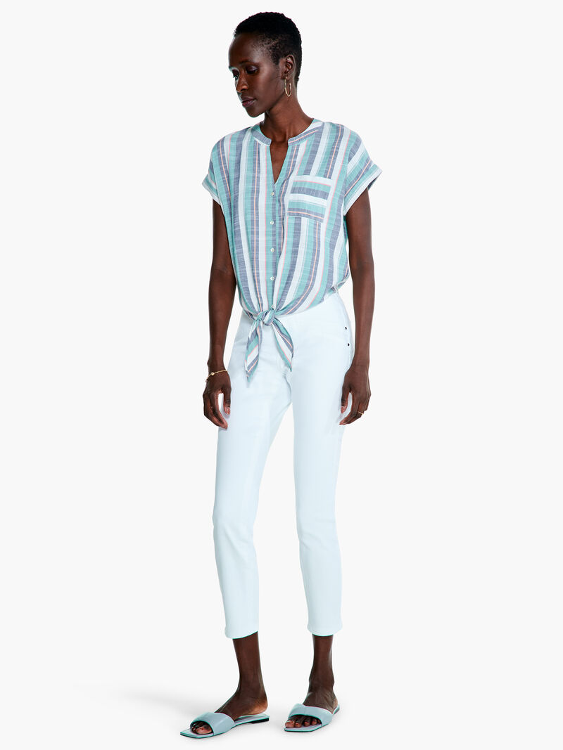 Woman Wears Horizon Stripe Tie Front Top image number 3