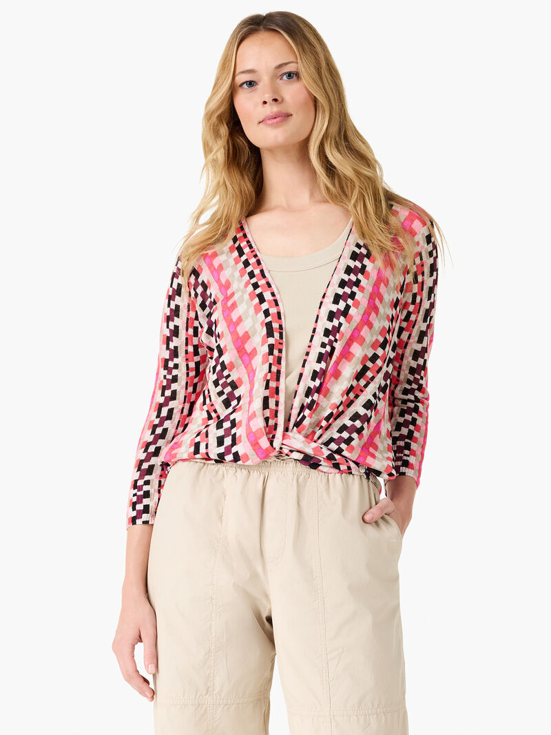 Woman Wears Pixel Sunset 4-Way Cardigan image number 2