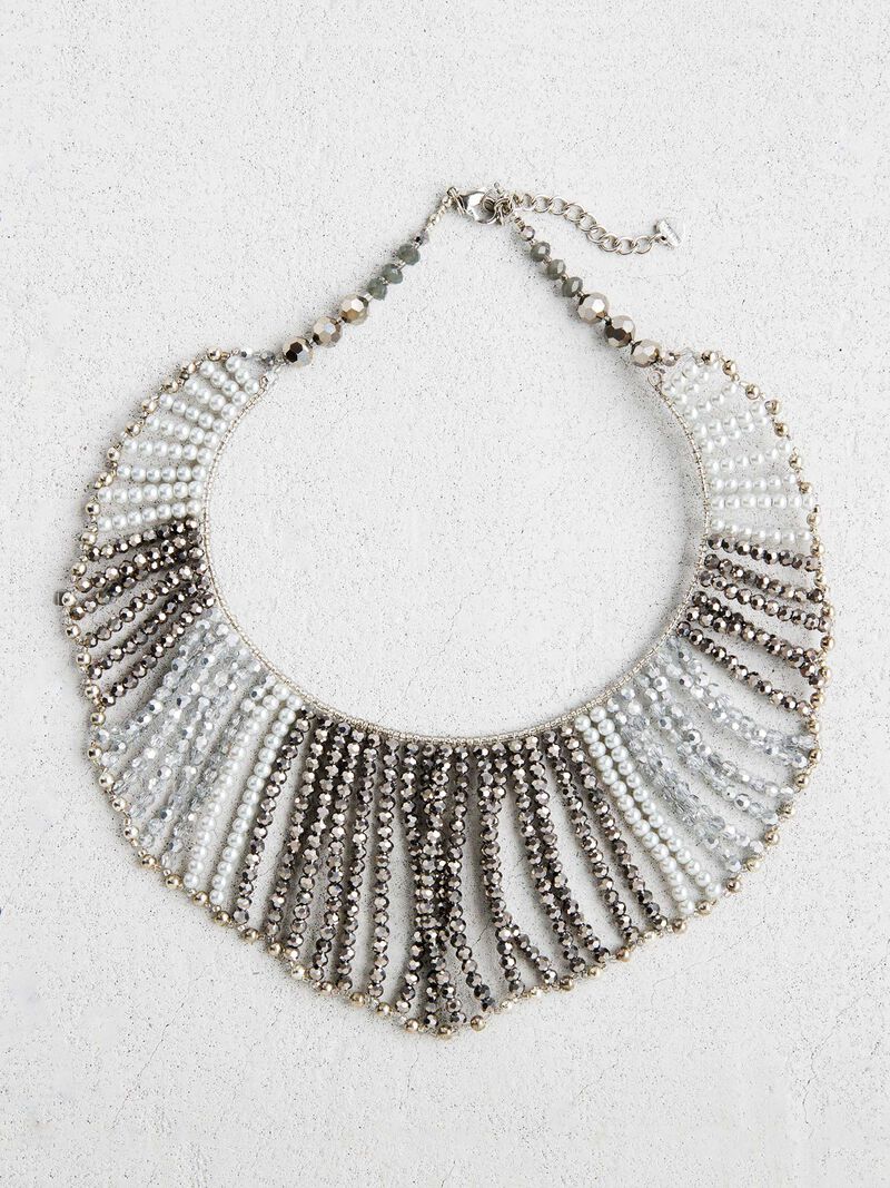 Woman Wears Nakamol Silver Mix Beaded Statement Necklace image number 0