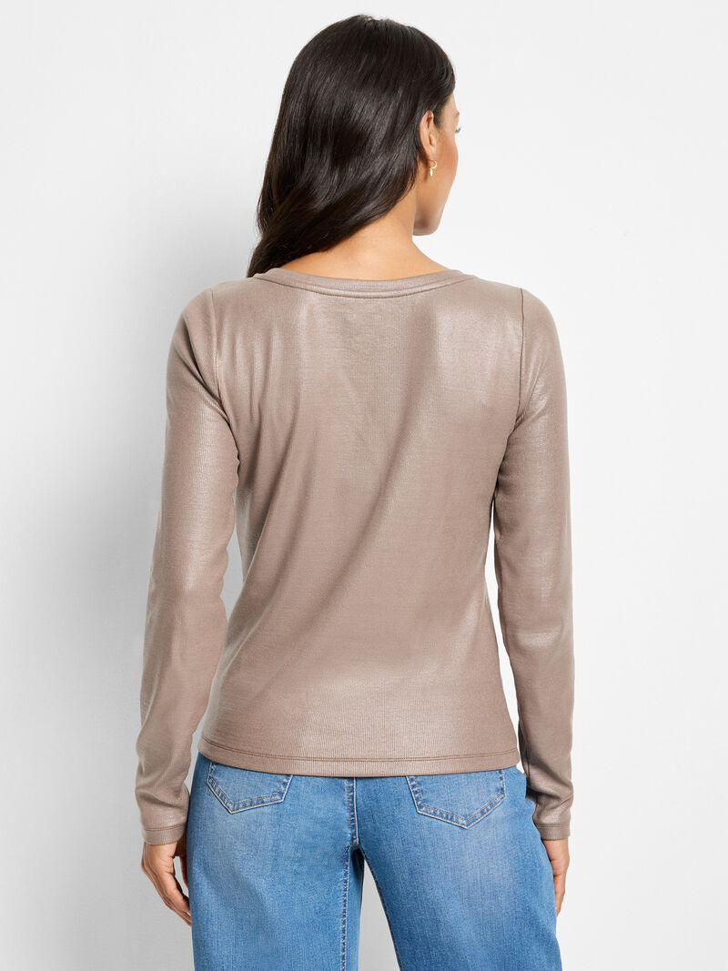 Woman Wears Glazed Rib Boat Neck Tee image number 3