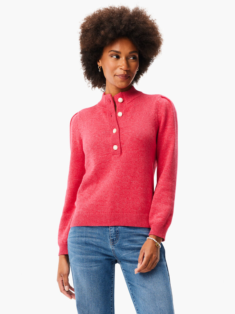 Woman Wears Button Henley Sweater image number 0