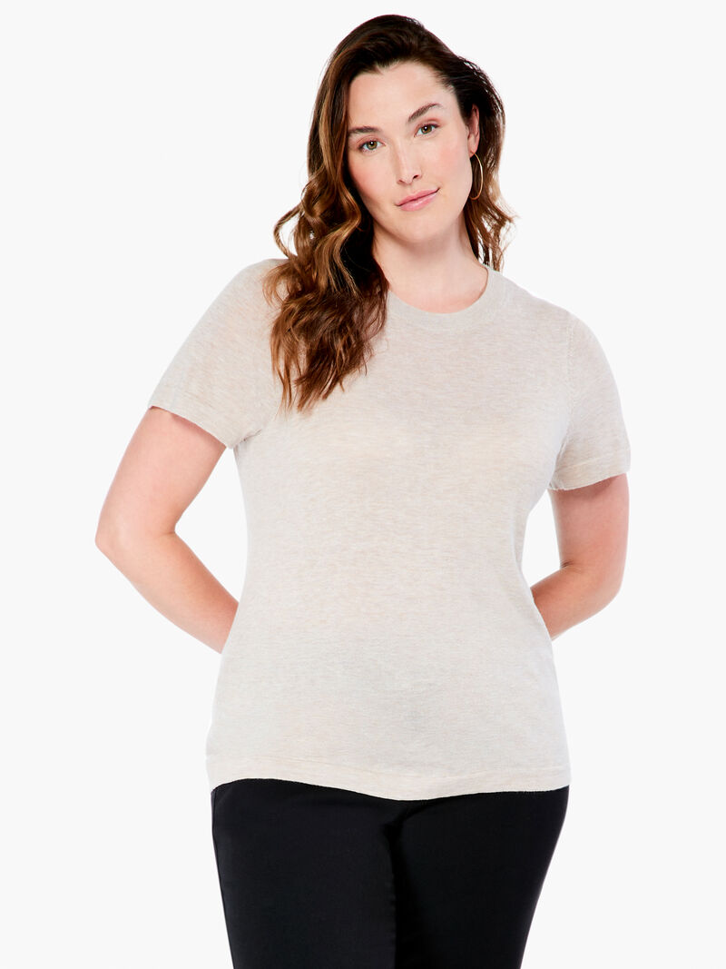 Woman Wears Crew Neck Short Sleeve Sweater Tee image number 0