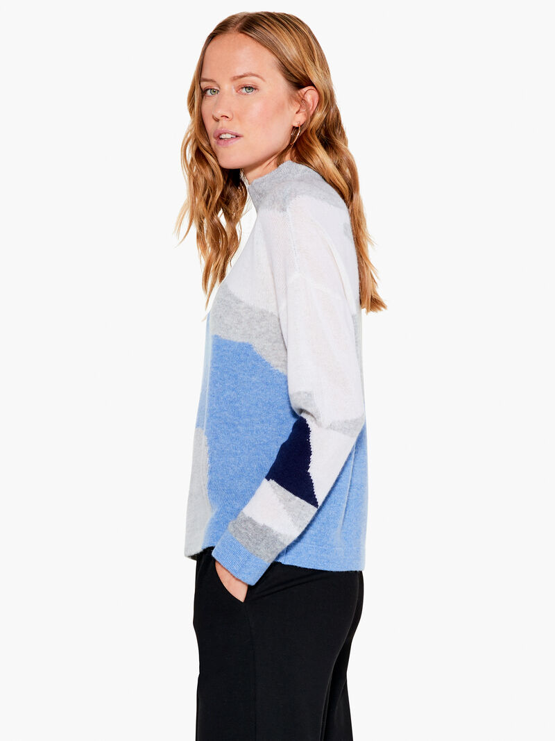 Woman Wears Cascading Blues Cashmere Sweater image number 1