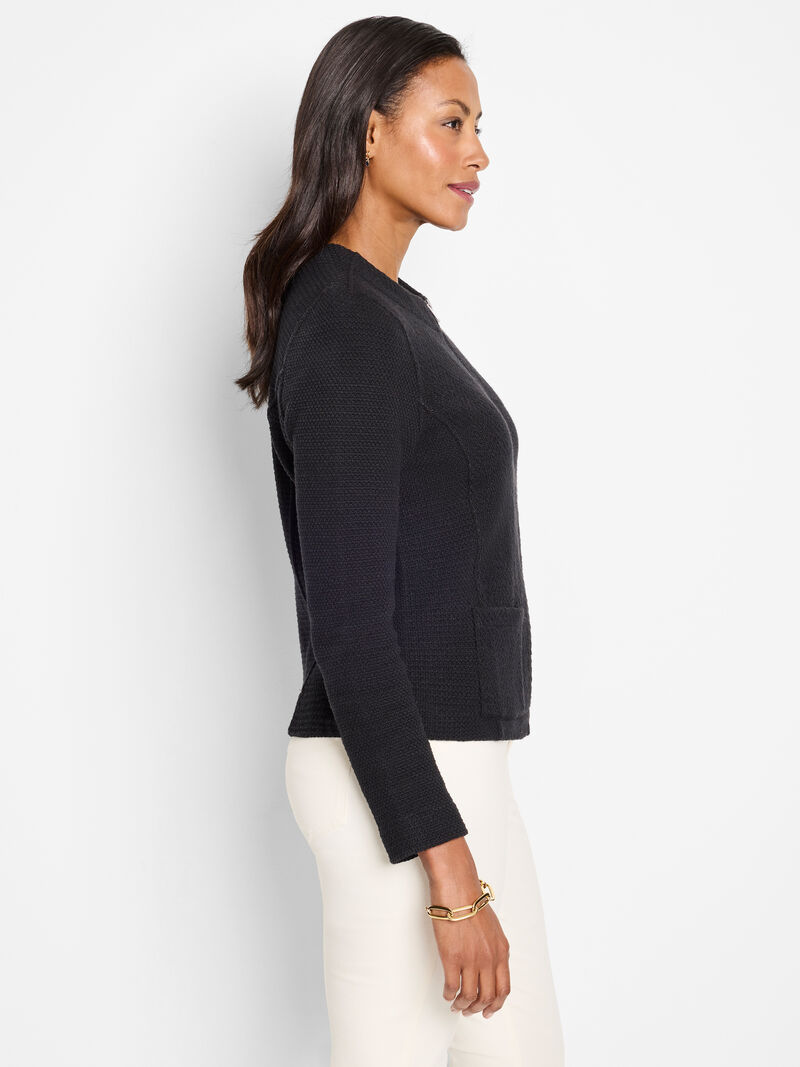 Woman Wears Weave Mix Knit Zip Jacket image number 5