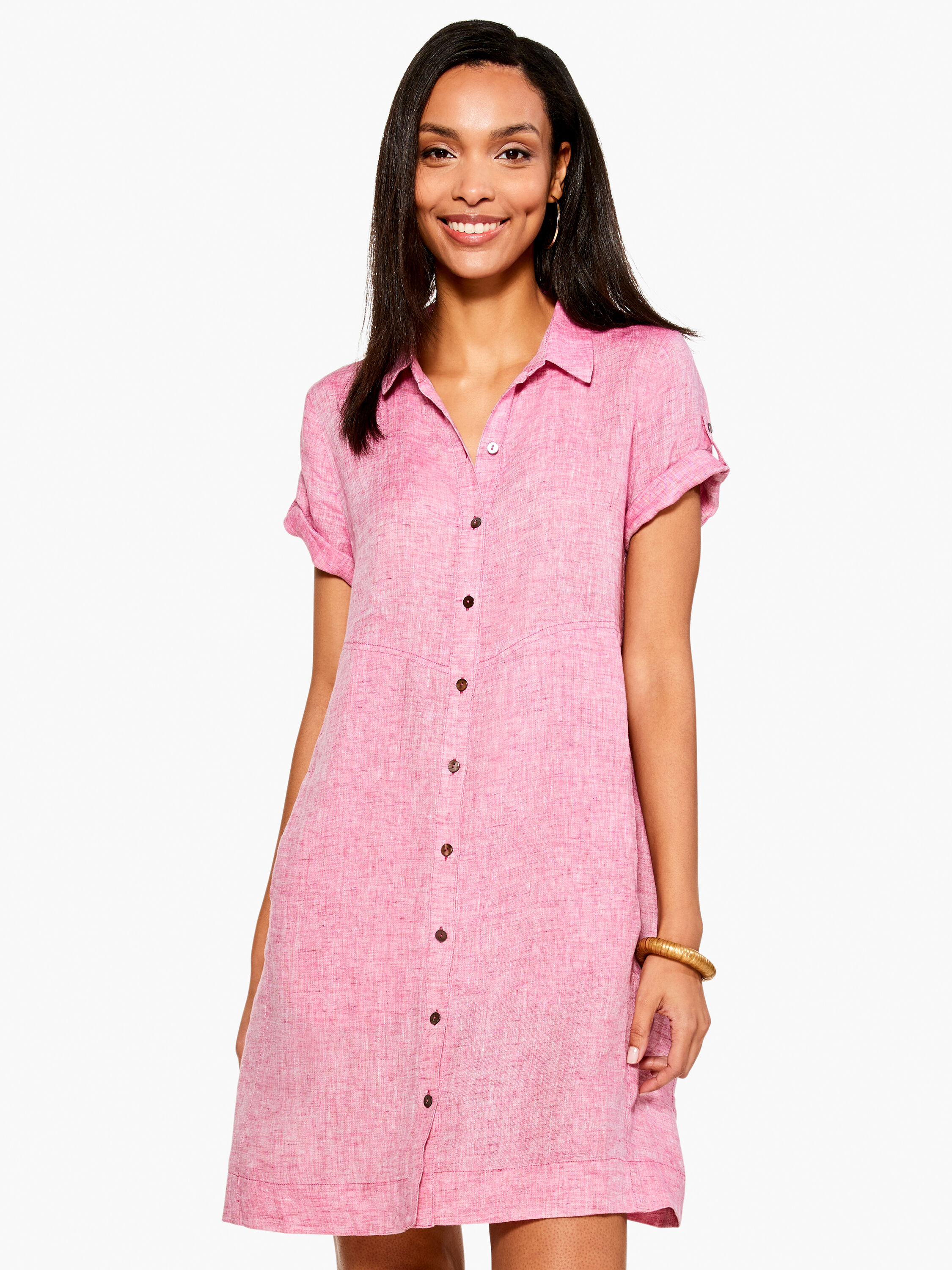 Short sleeve linen shirt dress top