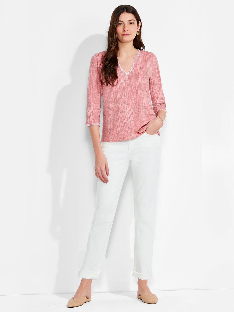 Woman Wears NZT 3/4 Sleeve Split Collar Stitch Top image number 3