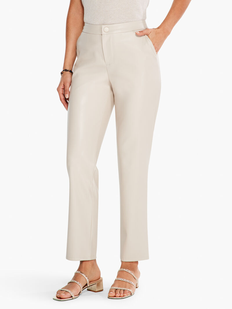 Woman Wears Faux Leather Straight-Leg Trouser image number 0