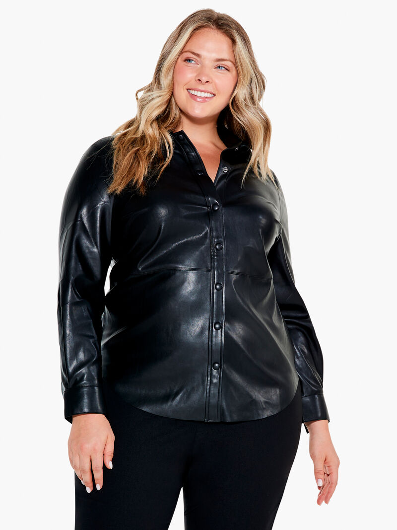 Woman Wears Faux Leather Shirt image number 0