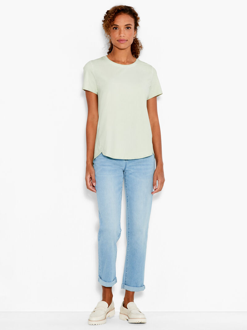 Woman Wears NZT Short Sleeve Shirt Tail Crew Neck Tee image number 3