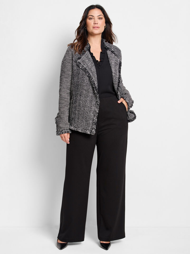Woman Wears Fringe Mix Knit Jacket image number 1