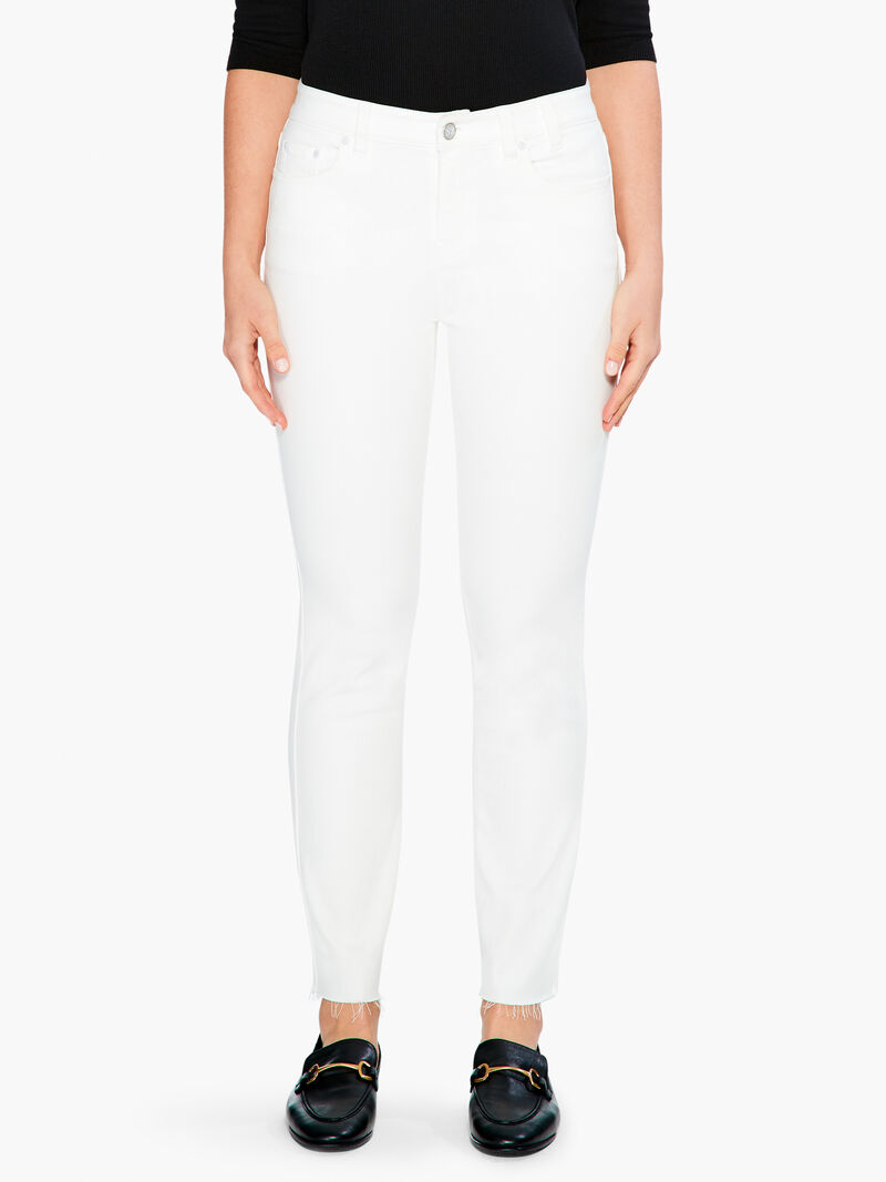 Woman Wears NZ Denim 28" Colored Mid Rise Straight Ankle Jeans image number 1