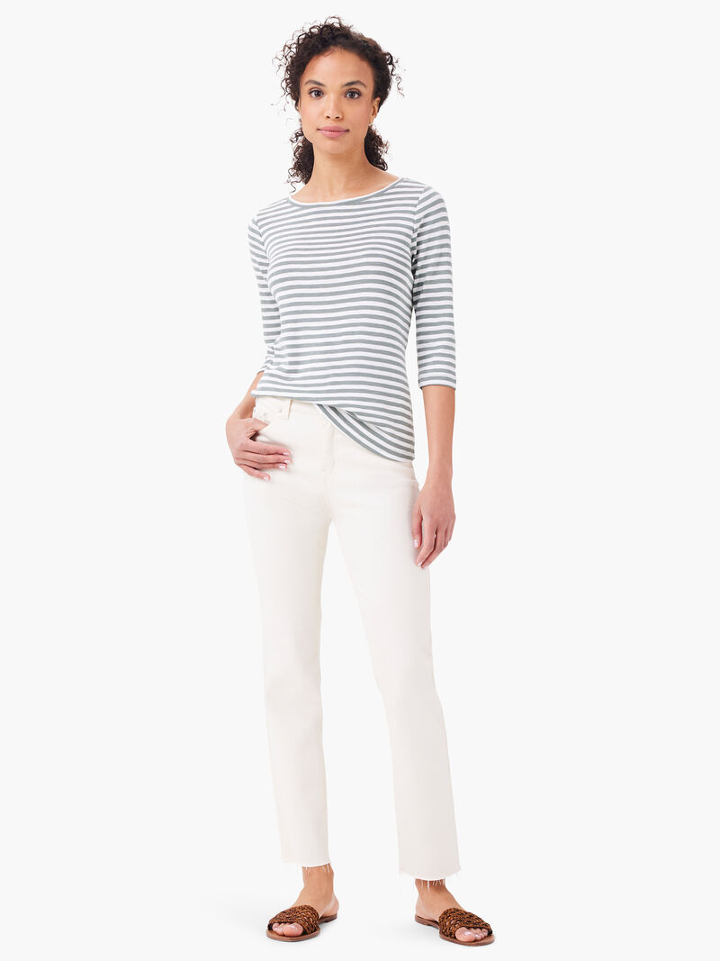 Woman Wears NZT 3/4 Sleeve Stripe Boat Tee image number 1