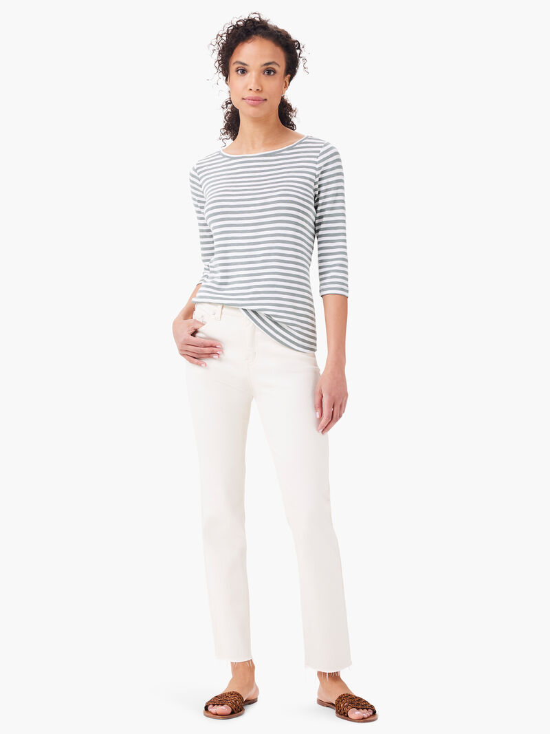 Woman Wears NZT 3/4 Sleeve Stripe Boat Tee image number 2