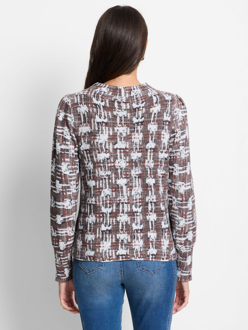 Woman Wears Waffle Stitch Stamp Sweater image number 3