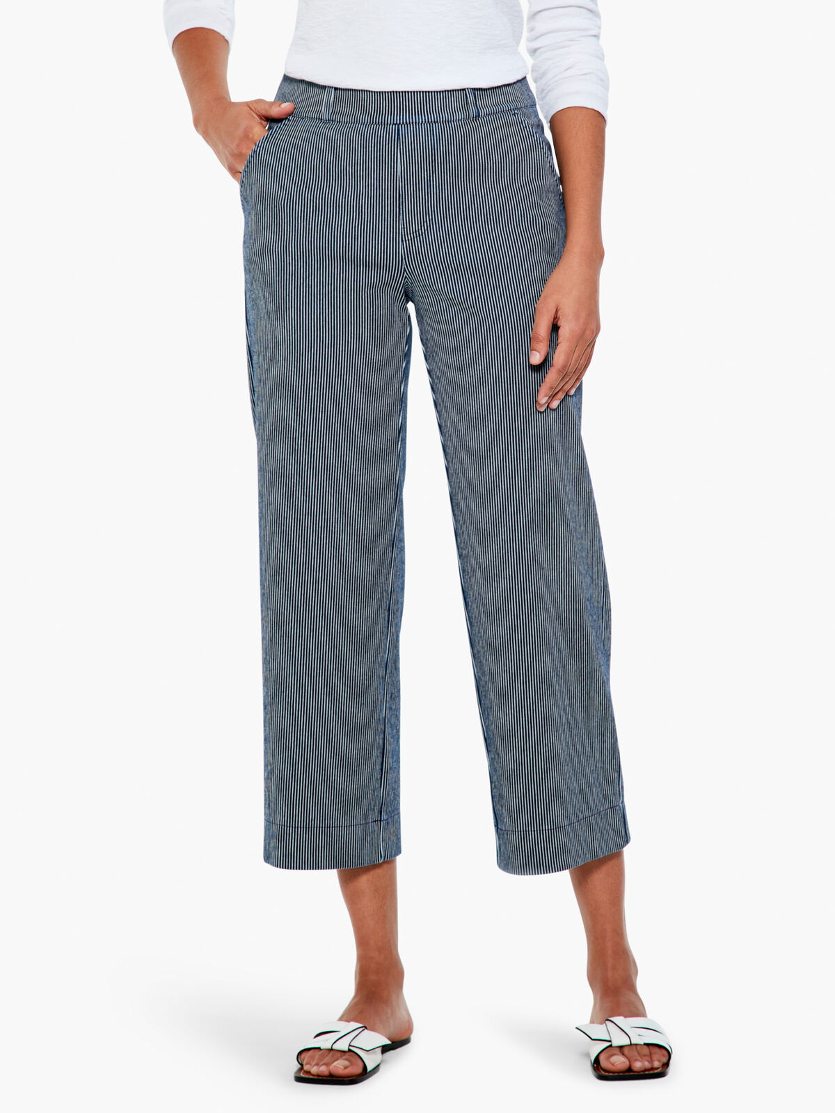 Railroad Stripe Wide-Leg Pocket Pant