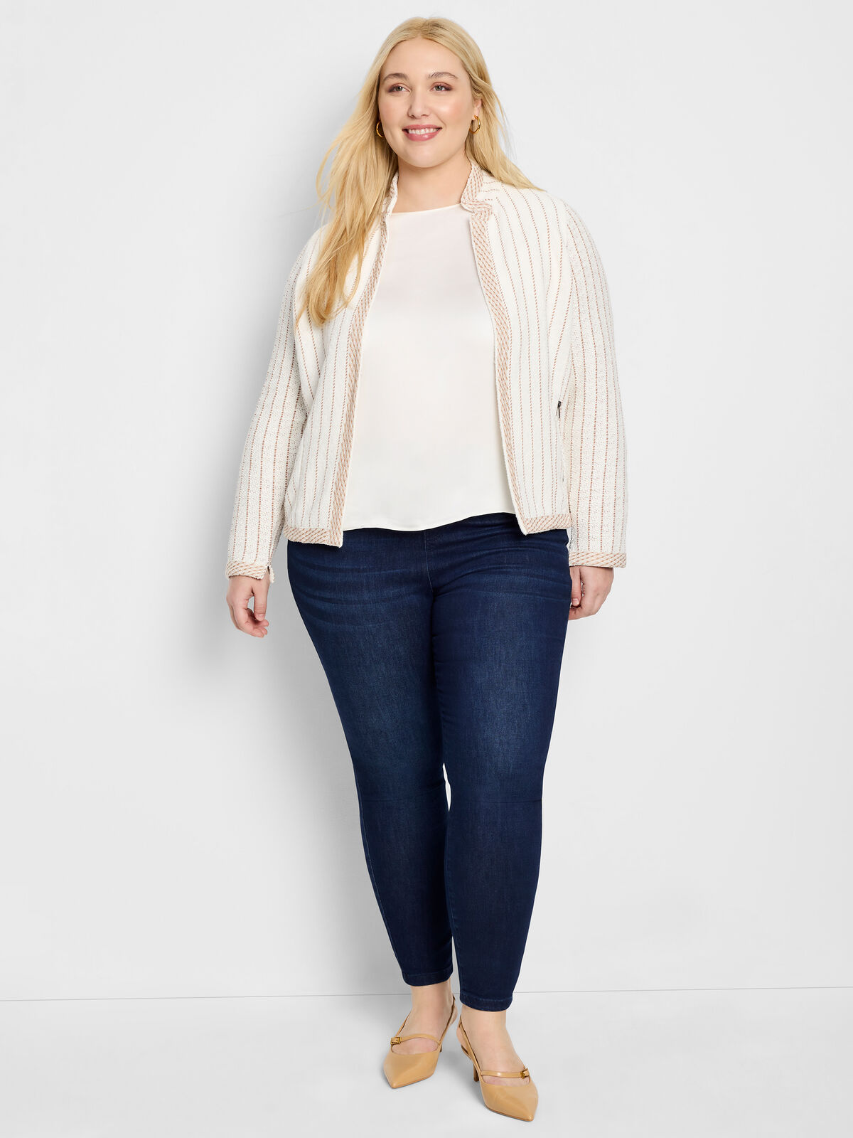 Pinstripe Notch Collar Knit Jacket