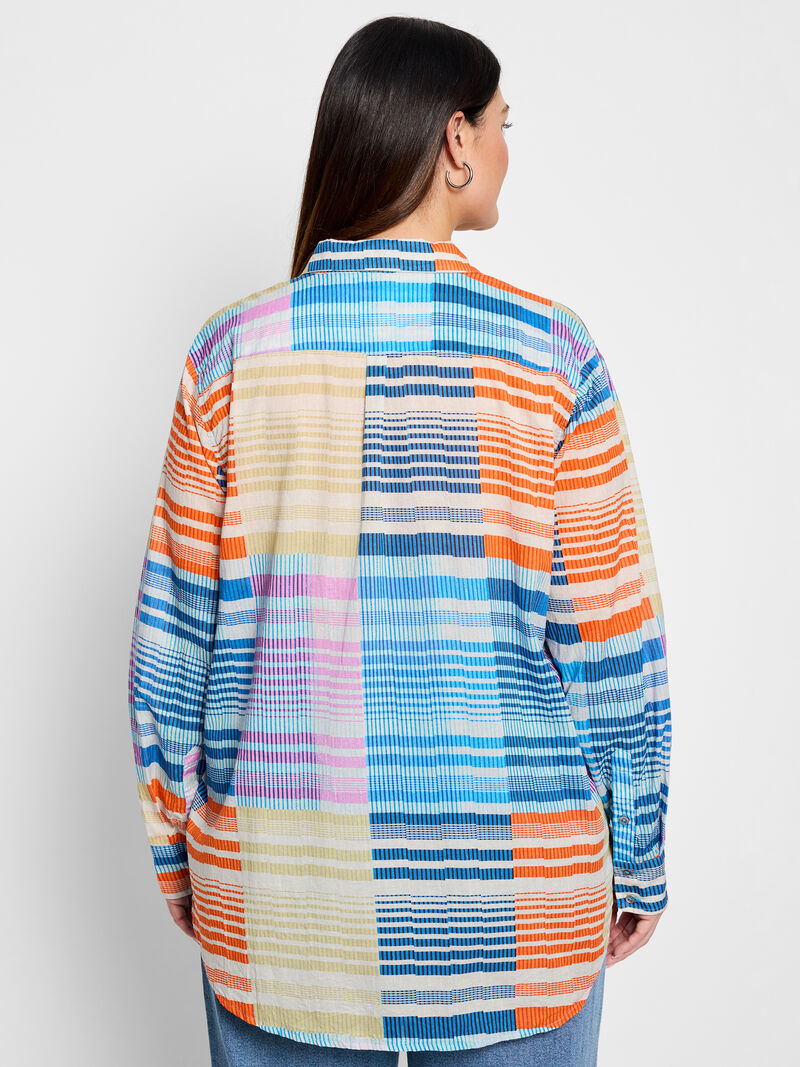 Woman Wears Sunset Stripe Cotton Boyfriend Shirt image number 3