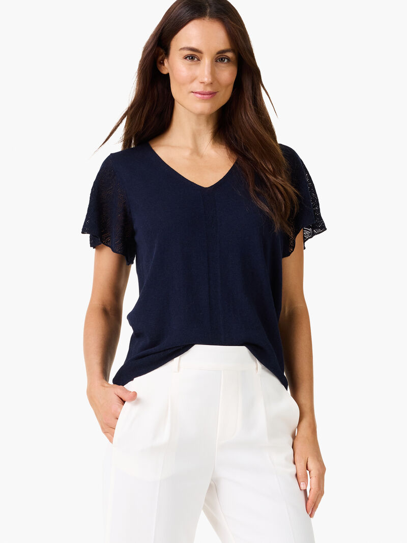 Woman Wears Pointelle Sleeve Sweater image number 0