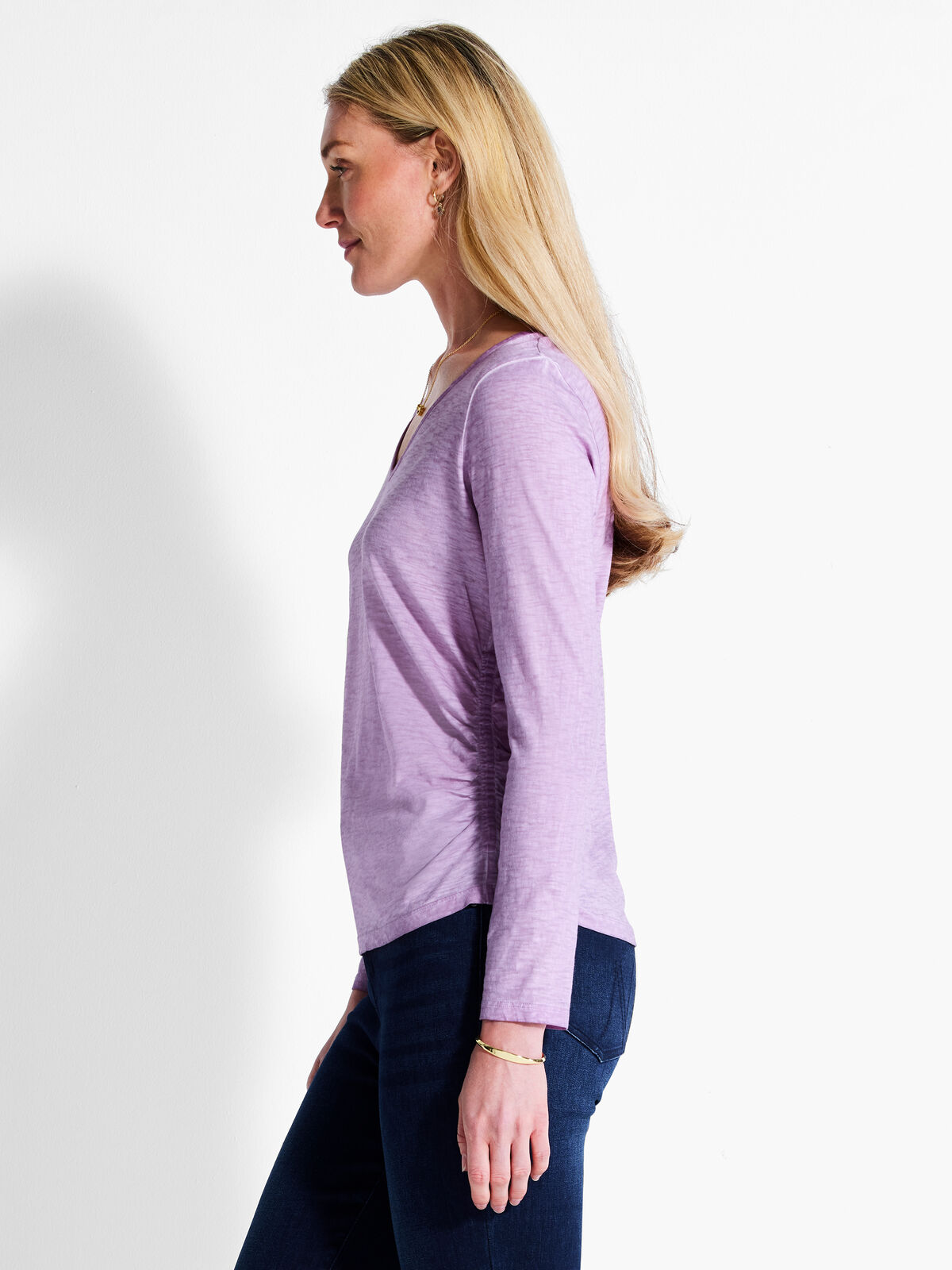 NZT Long Sleeve V-Neck Ruched Tee