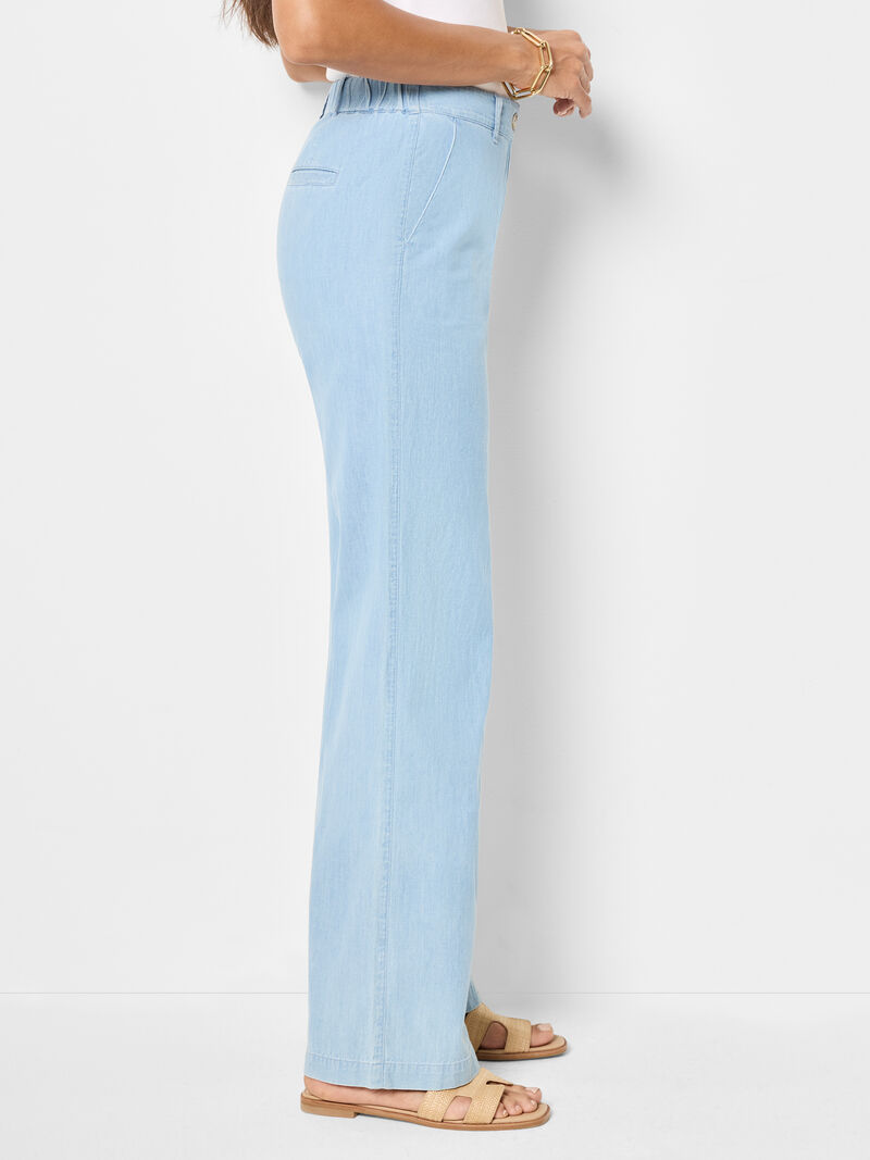 Woman Wears 31" Denim Linen Wide-Leg Pant image number 2