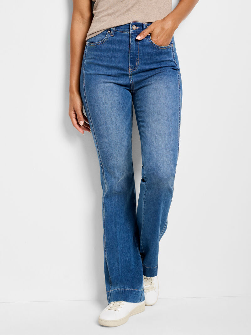Woman Wears NZ Denim 31" Breakaway Bootcut Side Panel Jeans image number 0