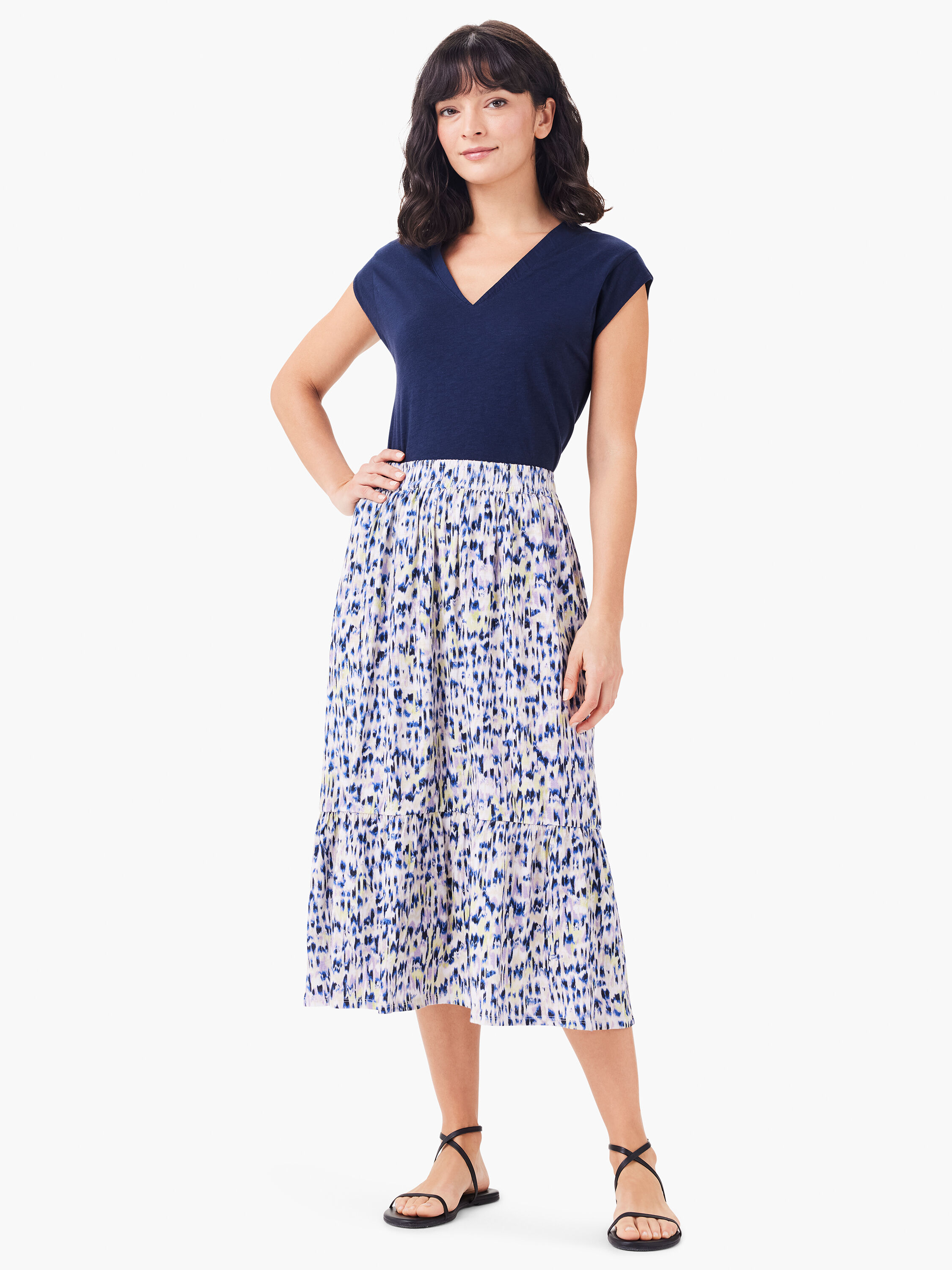 NZT Abstract Ikat Tiered Midi Skirt | NIC+ZOE