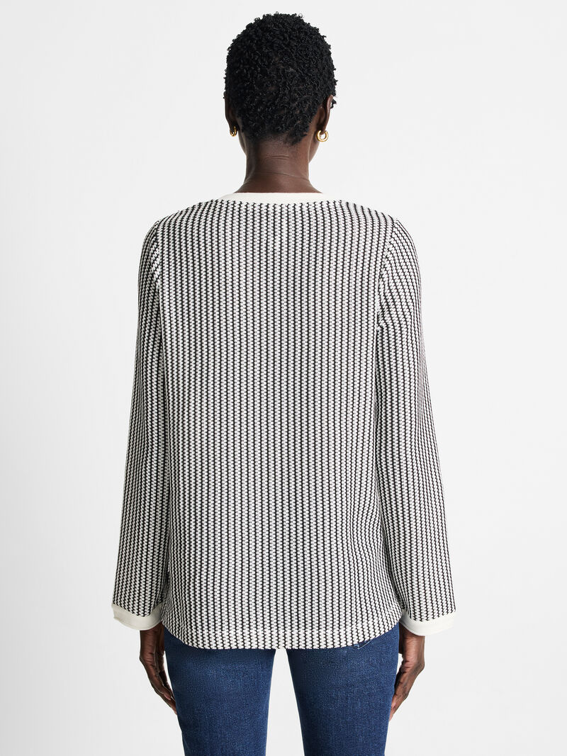 Woman Wears Zig Zag Split Neck Top image number 3
