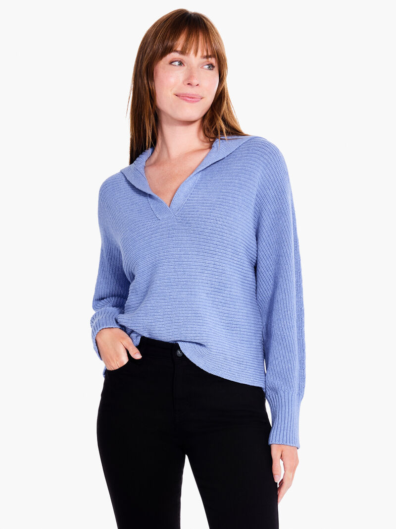Woman Wears Drape Collar Shaker Sweater image number 1