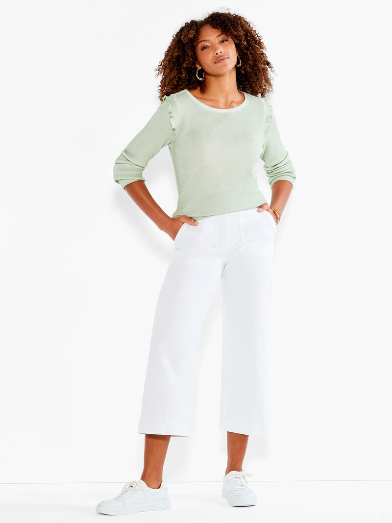 Woman Wears NZT Long Sleeve Waffle Ruffle Tee image number 3