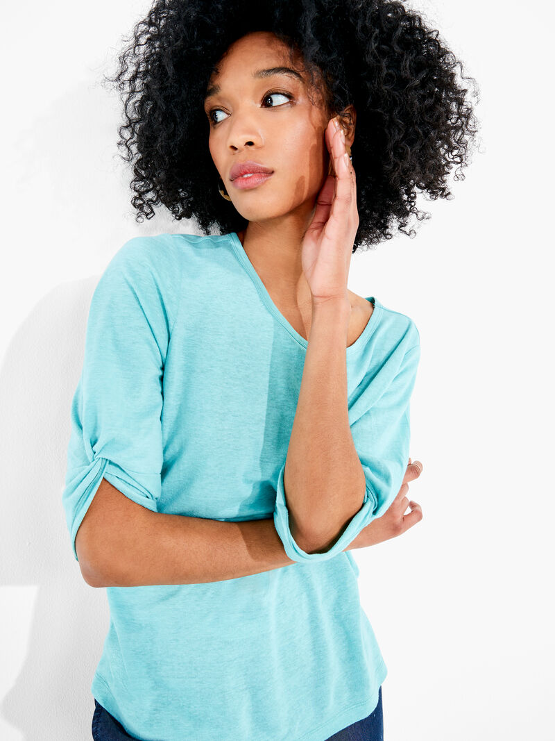 Woman Wears NZT Elbow Knot Sleeve Boat Neck Tee image number 0