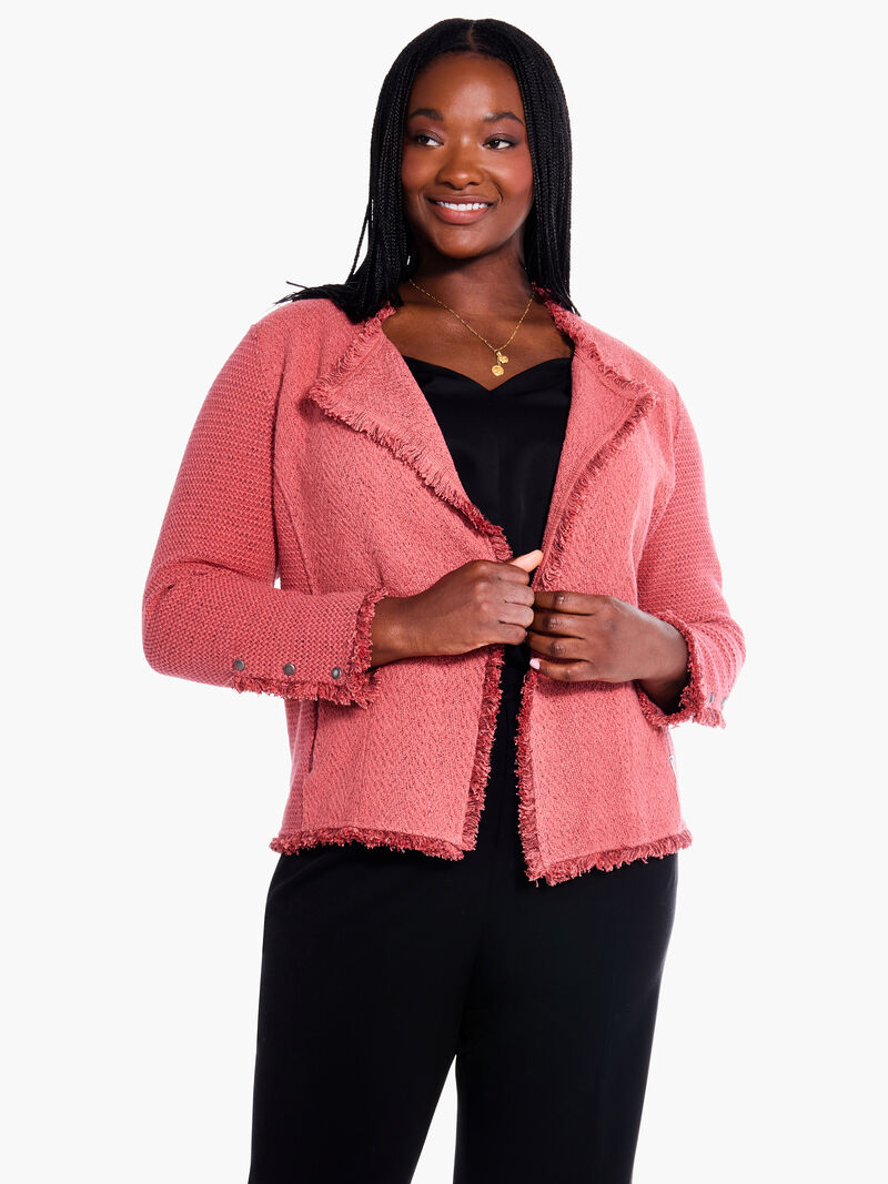 Woman Wears Fringe Mix Knit Jacket image number 0