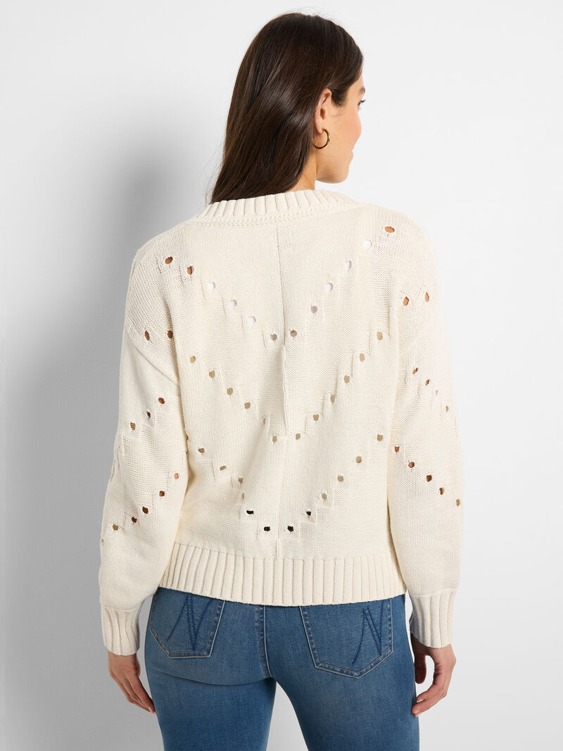 Woman Wears Pointelle Cord Sweater image number 4