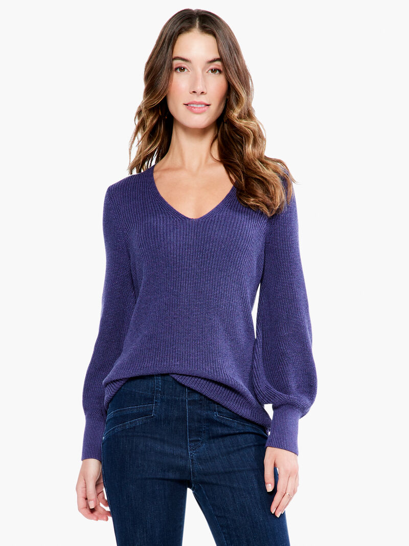 Woman Wears Shaker Knit V Neck Sweater image number 0