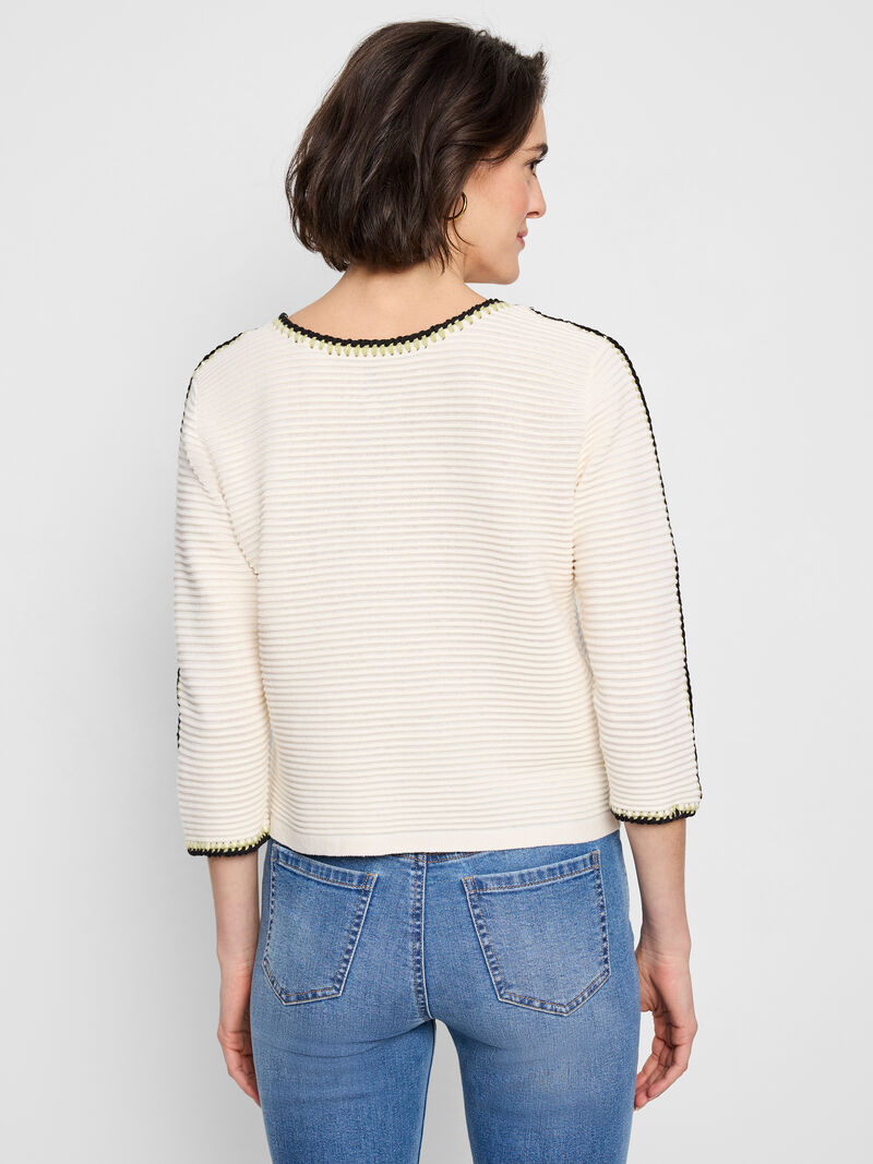 Woman Wears Ottoman Stitched Sweater image number 3