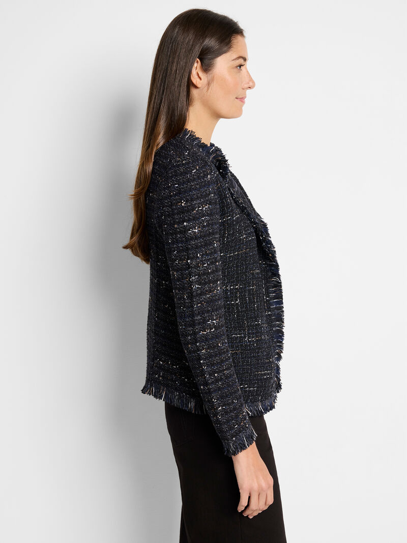 Woman Wears Nightfall Fringe Mix Knit Jacket image number 2