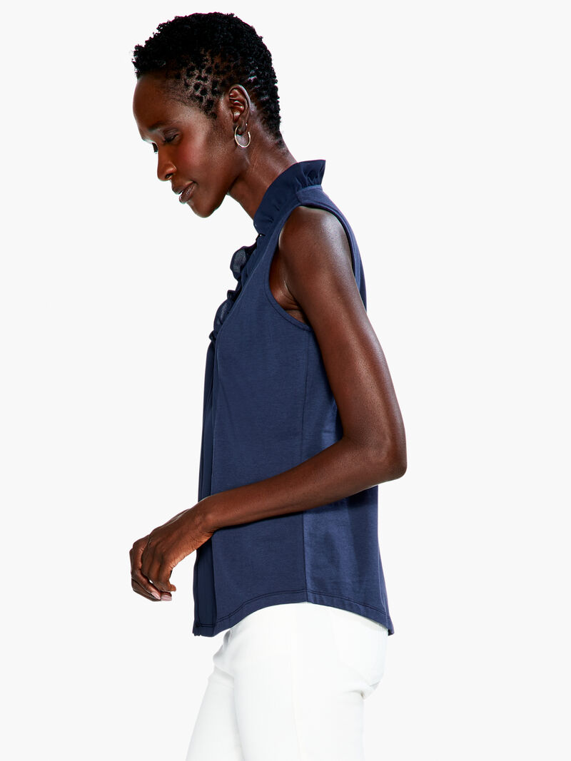 Woman Wears Ruffled Around Tank image number 1